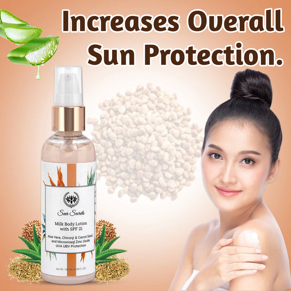 Aloe Vera, Chironji & Carrot Seed SPF 21 Milk Lotion For Sun Damaged