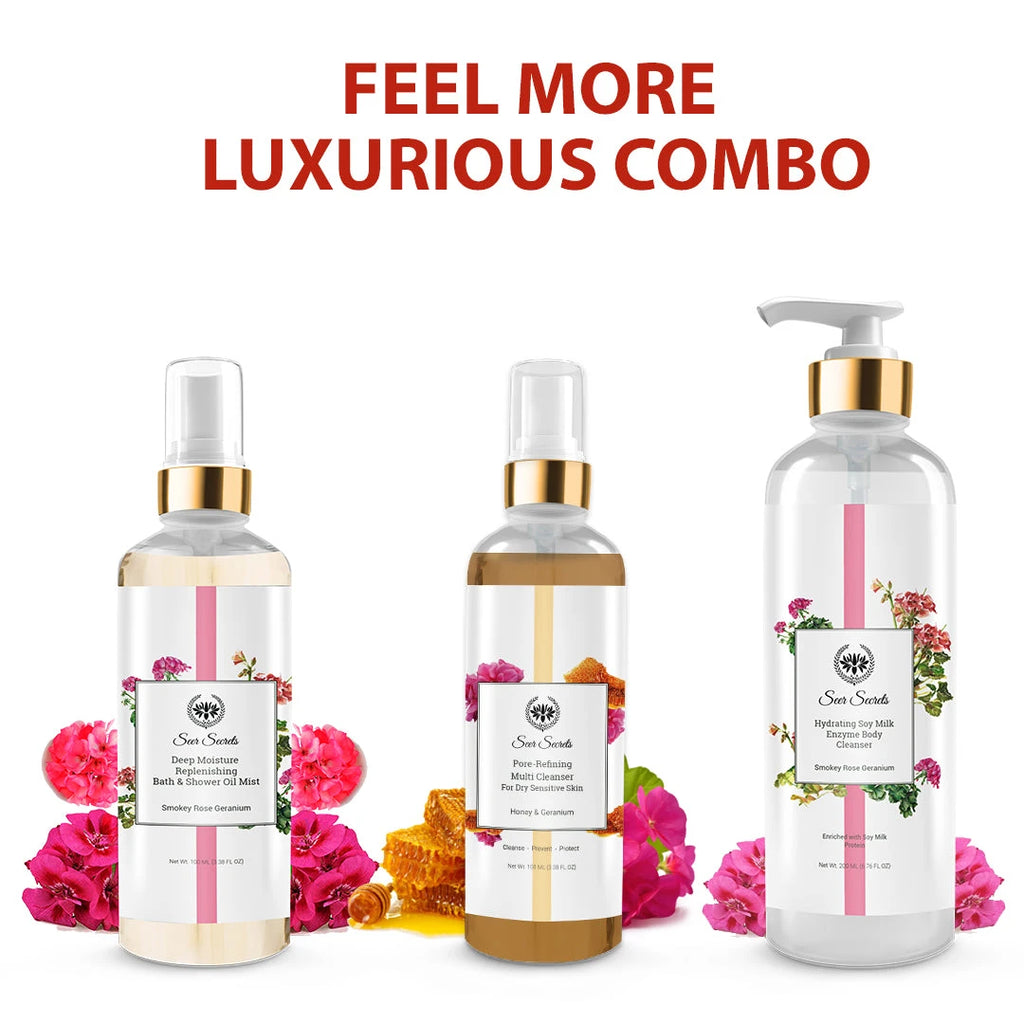 Luxurious combo bath cleanser, shower oil, & facial cleanser 