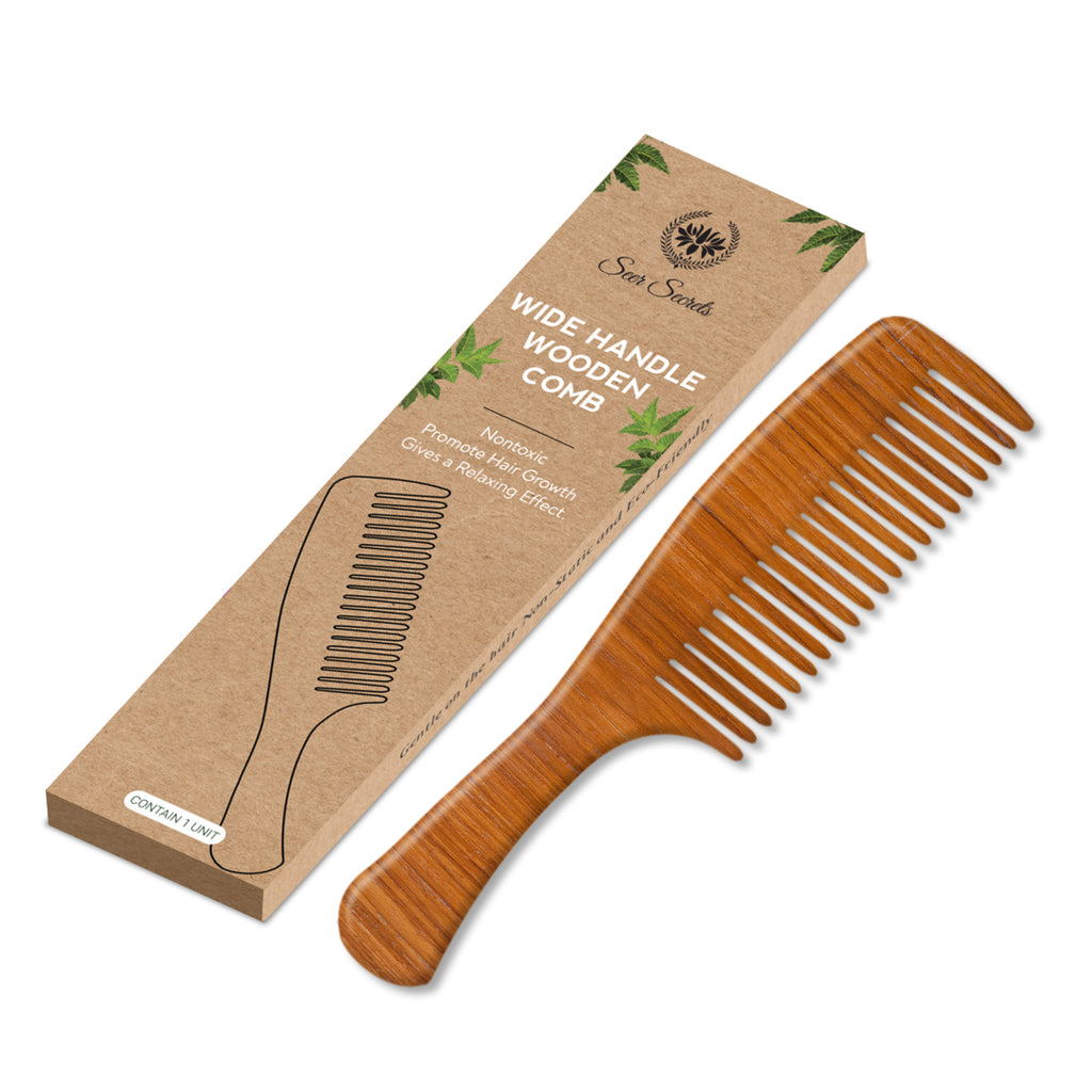 Wide handle wooden comb